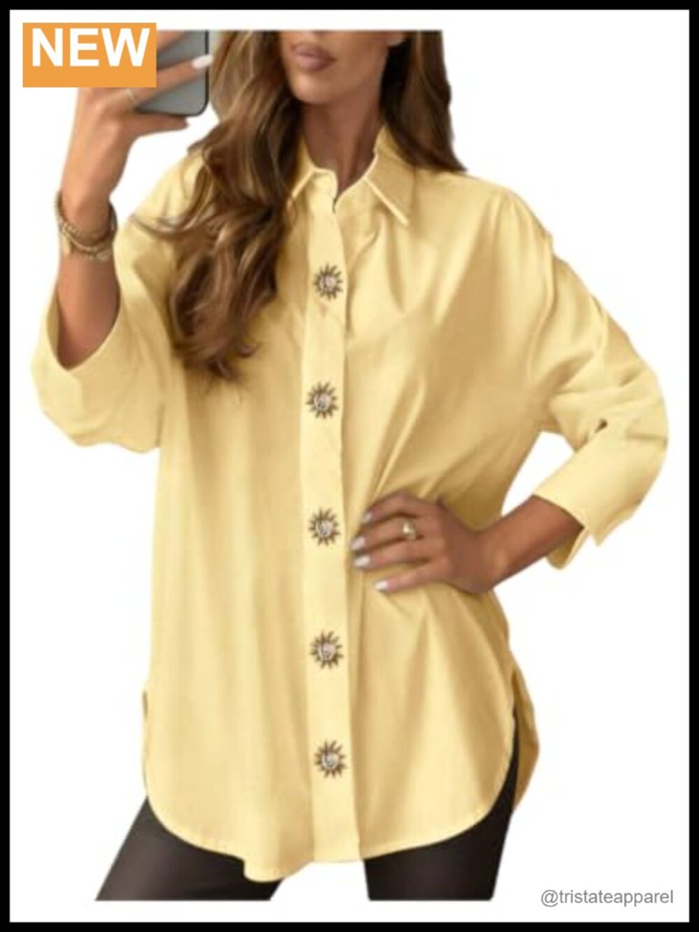 Women's Collared Button Down Shirt Long Sleeve Side Slit Office Top Lightweight